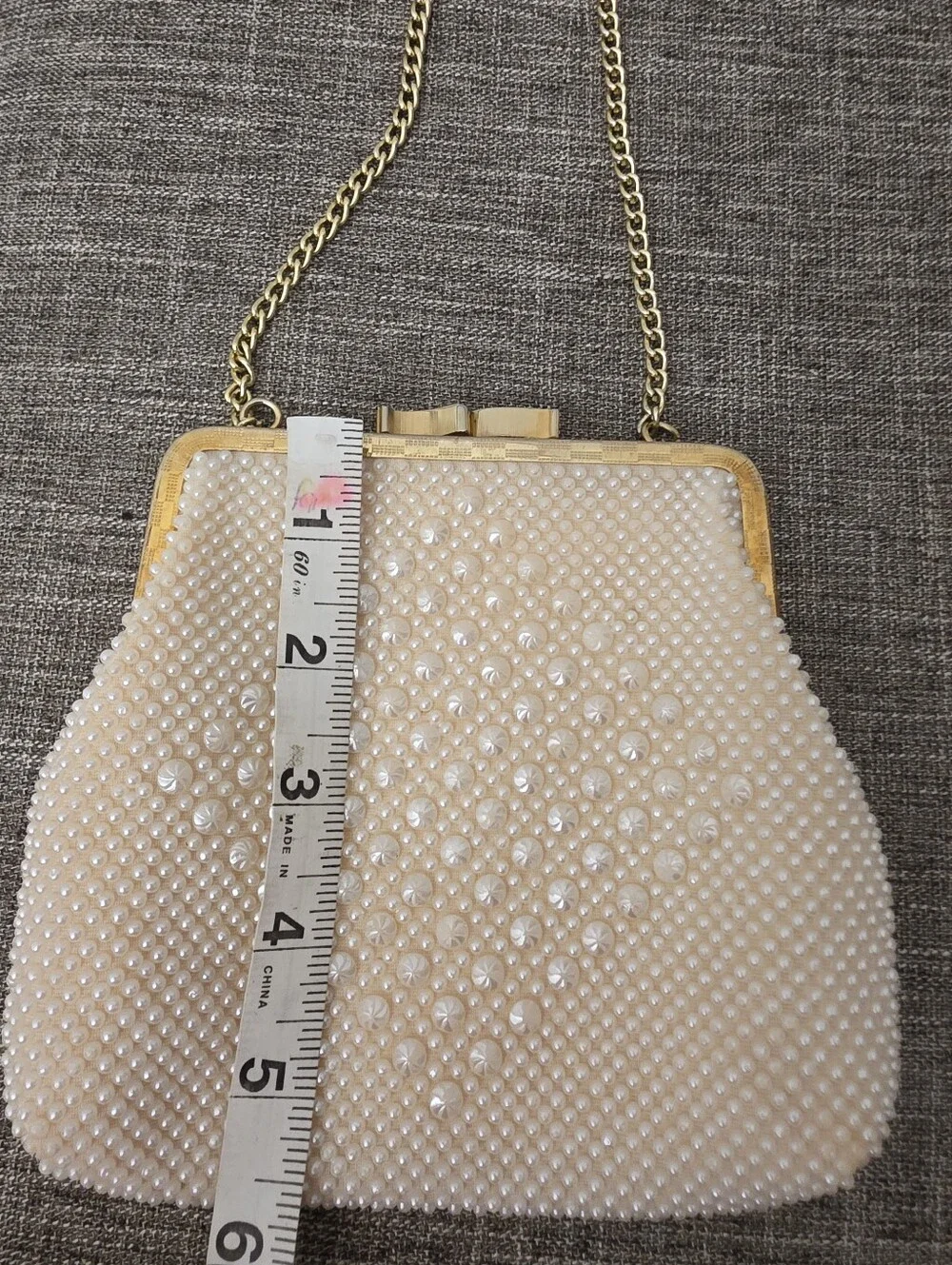 Vintage 1960s Le Jule Ivory Faux Pearl Beaded Evening Clutch